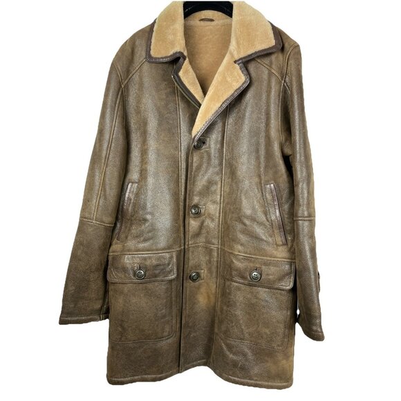 42 Overland Distressed Full Shearling Madison Sheepskin Coat - Picture 1 of 8
